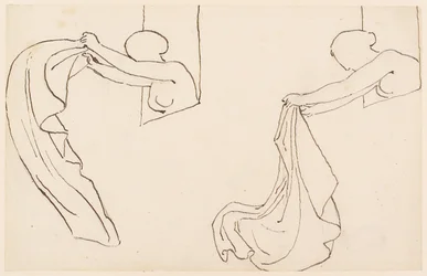 Dois estudos de uma garota (lápis, caneta e tinta no papel)